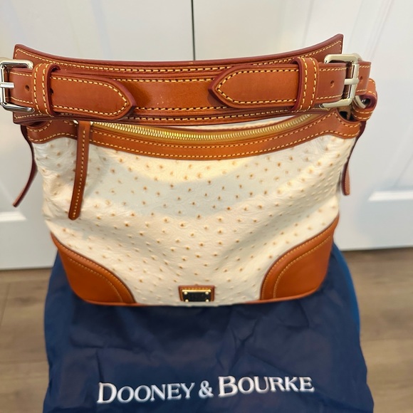 Dooney & Bourke Ostrich Leather Hobo Bag (Brown & Cream) OT960PE - Picture 2 of 16